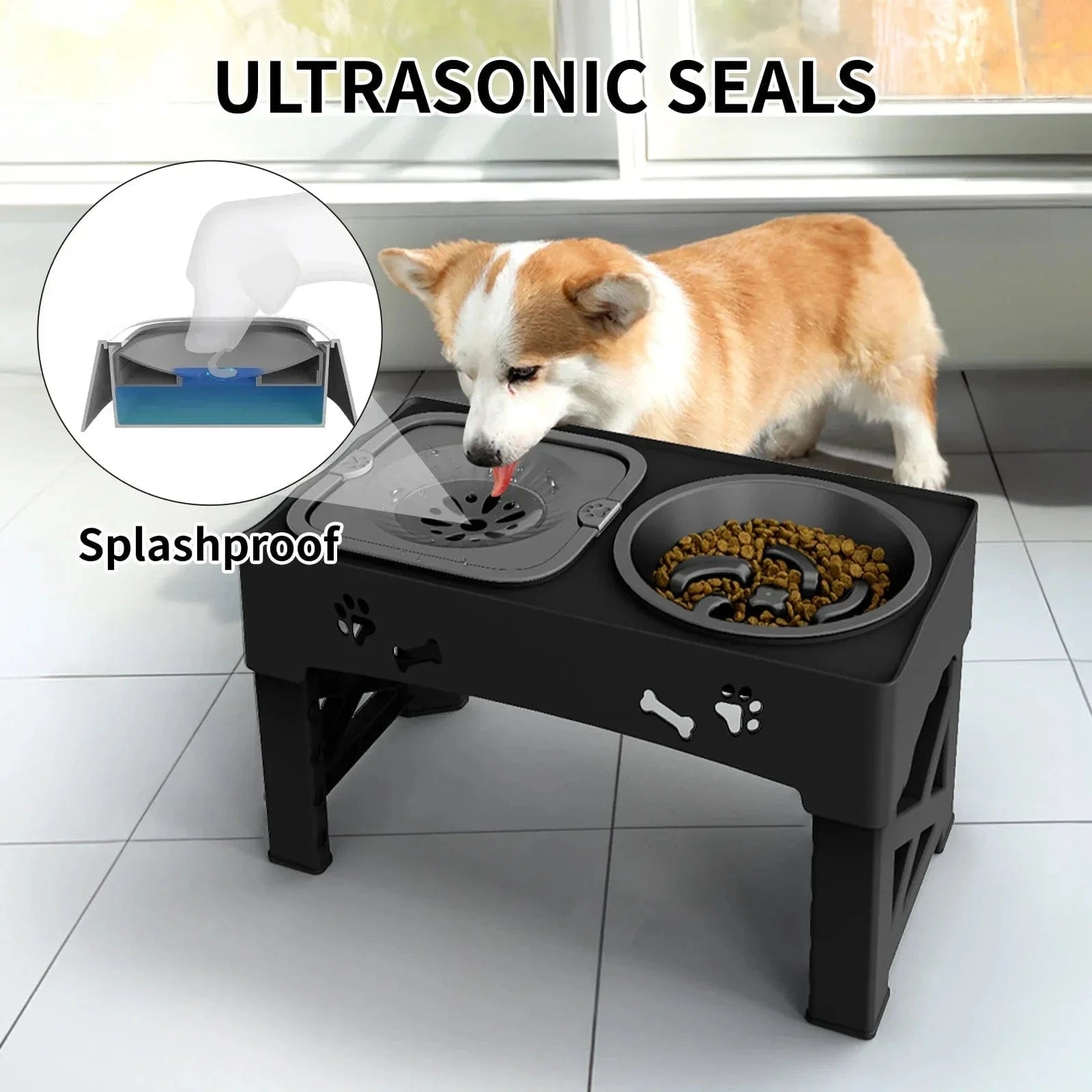 TechnuPet Raised Dog Bowls 3-in-1 Adjustable Pet Feeder
