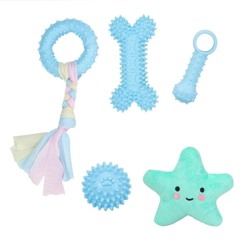 TechnuPet Dog Toys Blue 5-Pack Plush Dog Toys