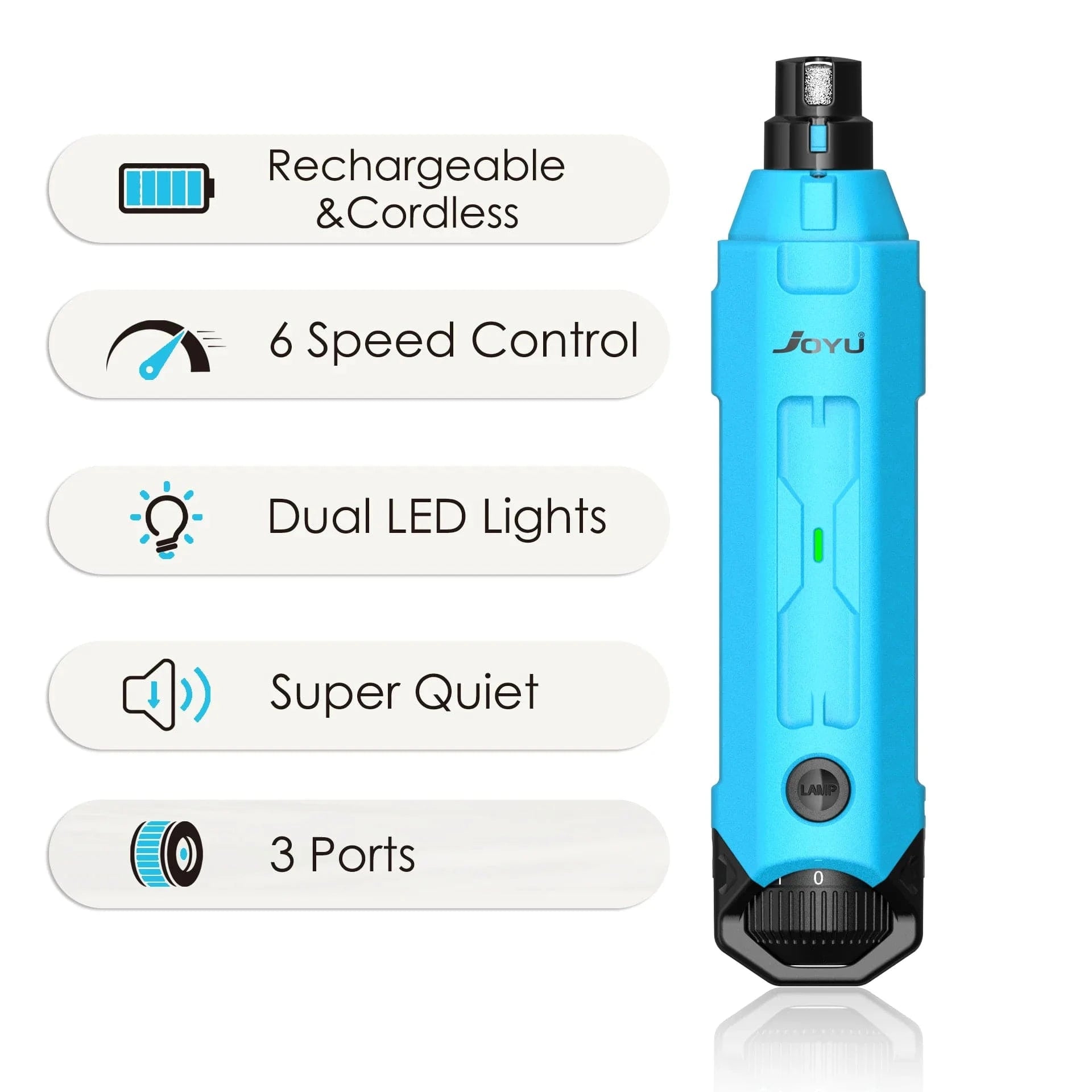 TechnuPet Dog Nail Care Light Blue / CHINA 6-Speed Rechargeable Dog Nail Grinder