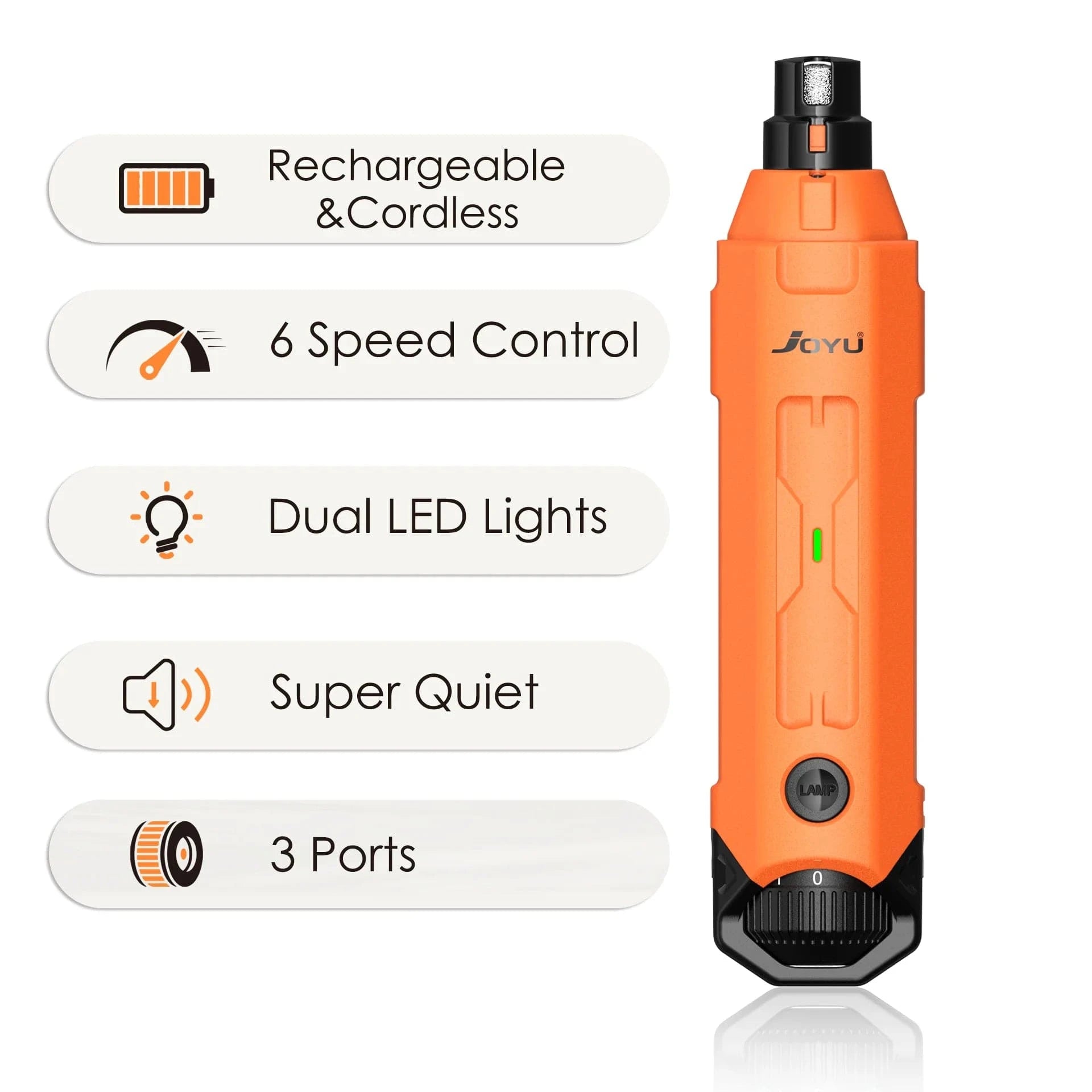 TechnuPet Dog Nail Care Orange / CHINA 6-Speed Rechargeable Dog Nail Grinder