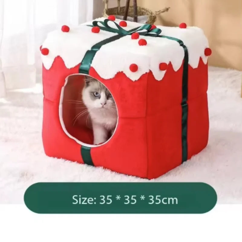 Christmas Box Design Warm Cat Nest Bed