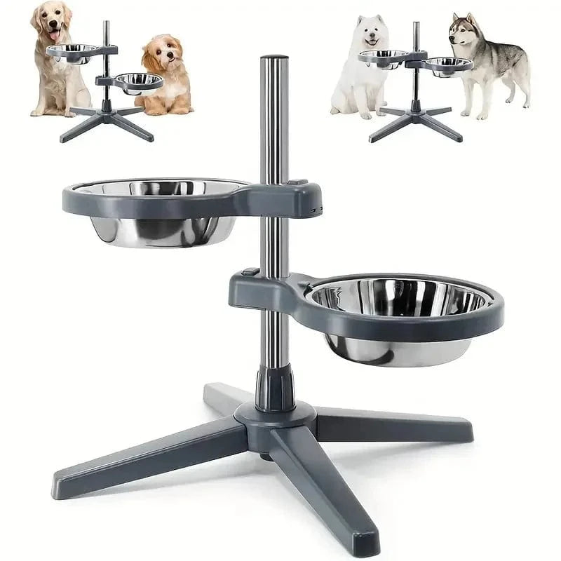 TechnuPet Raised Dog Bowls WHITE Adjustable Raised Dog Feeder