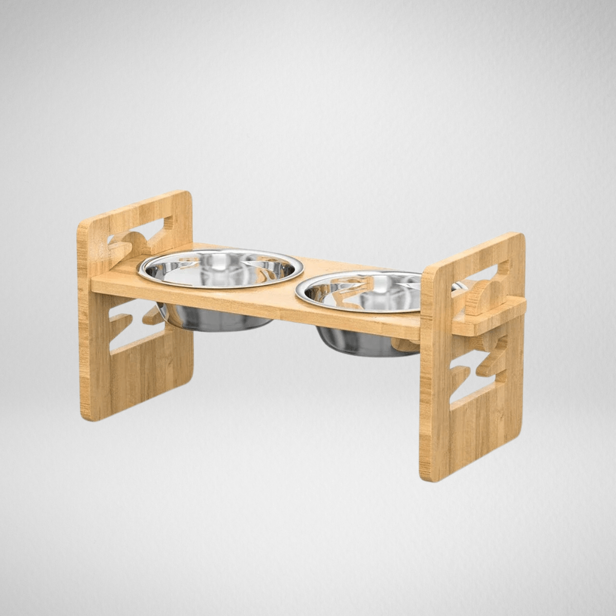 TechnuPet Raised Dog Bowls 1PC Bamboo Adjustable Raised Dog Bowls