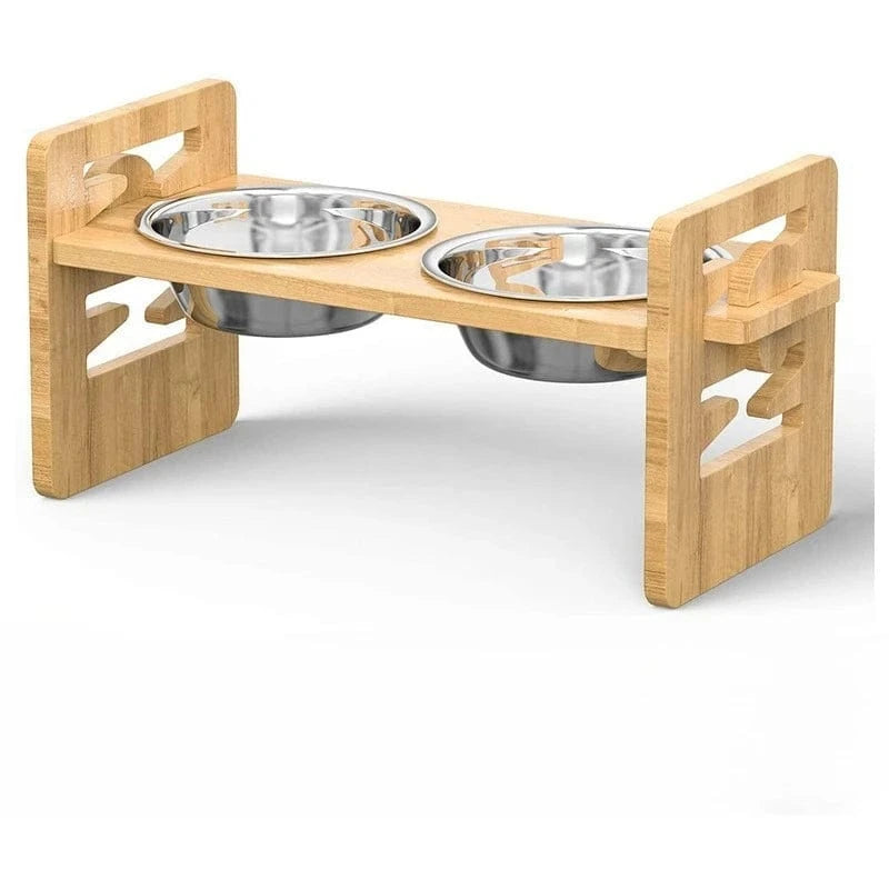 TechnuPet Raised Dog Bowls 1PC Bamboo Adjustable Raised Dog Bowls