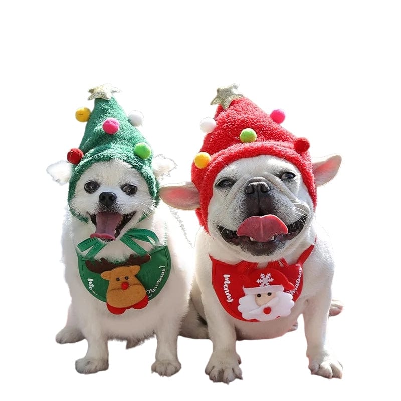TechnuPet Dog Christmas Outfit Christmas Reindeer Pet Hat and Scarf Set