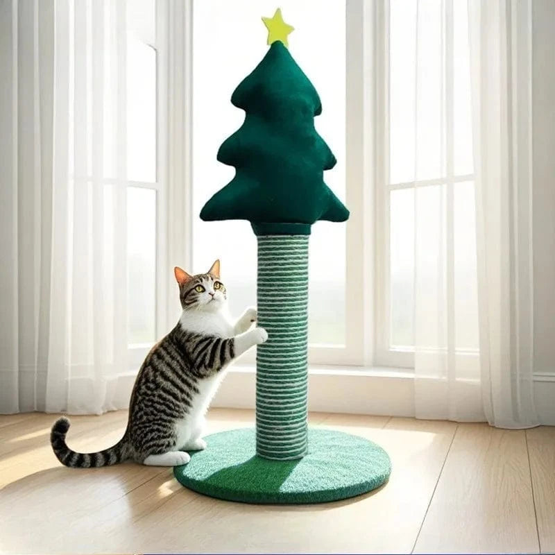 TechnuPet Cat Scratching Post Green / 30x30x58cm Christmas Tree Cat Scratching Post with Sisal Base