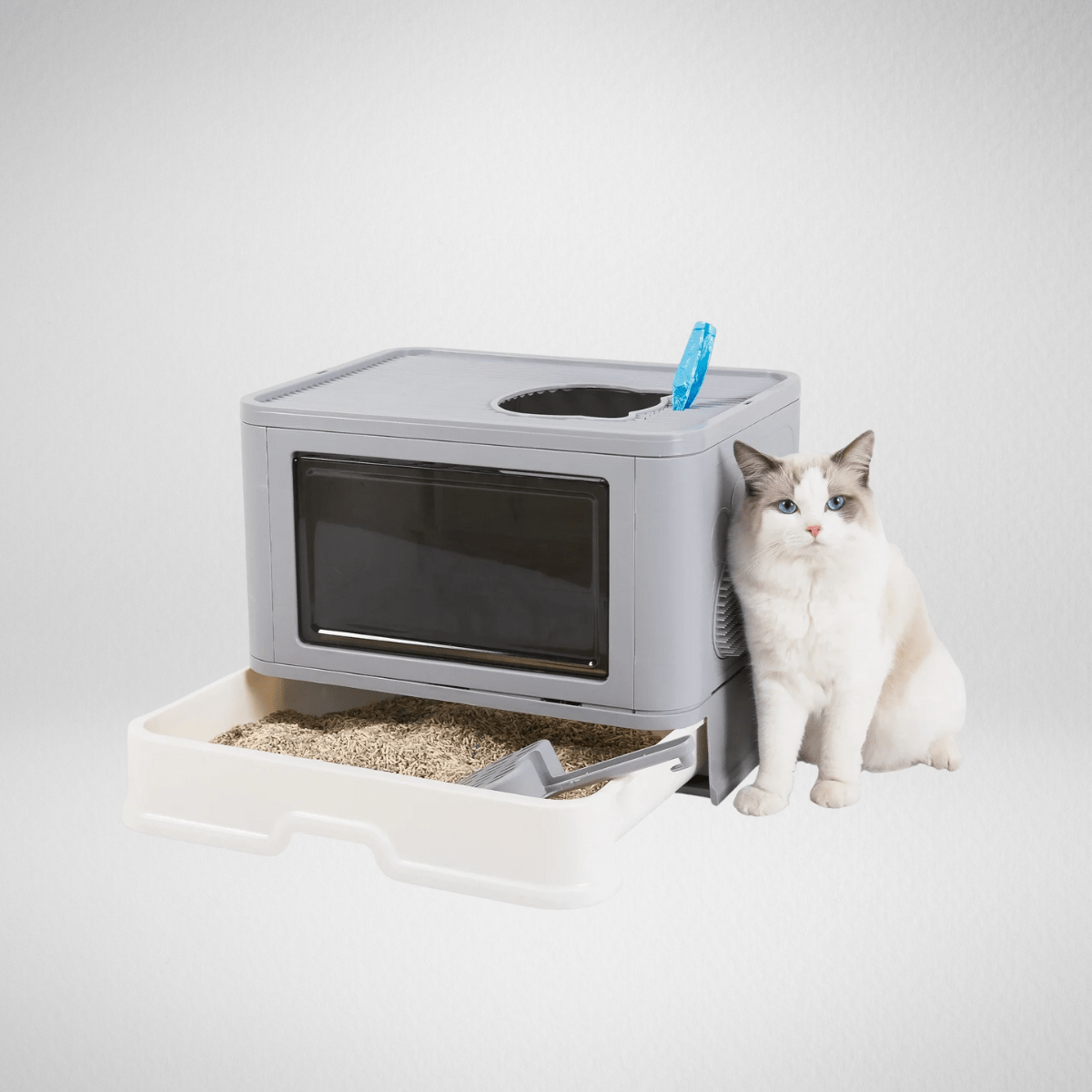 TechnuPet Smart Cat Litter Foldable Front-Entry/Top-Exit Enclosed Cat Litter Box with Massage Scoop