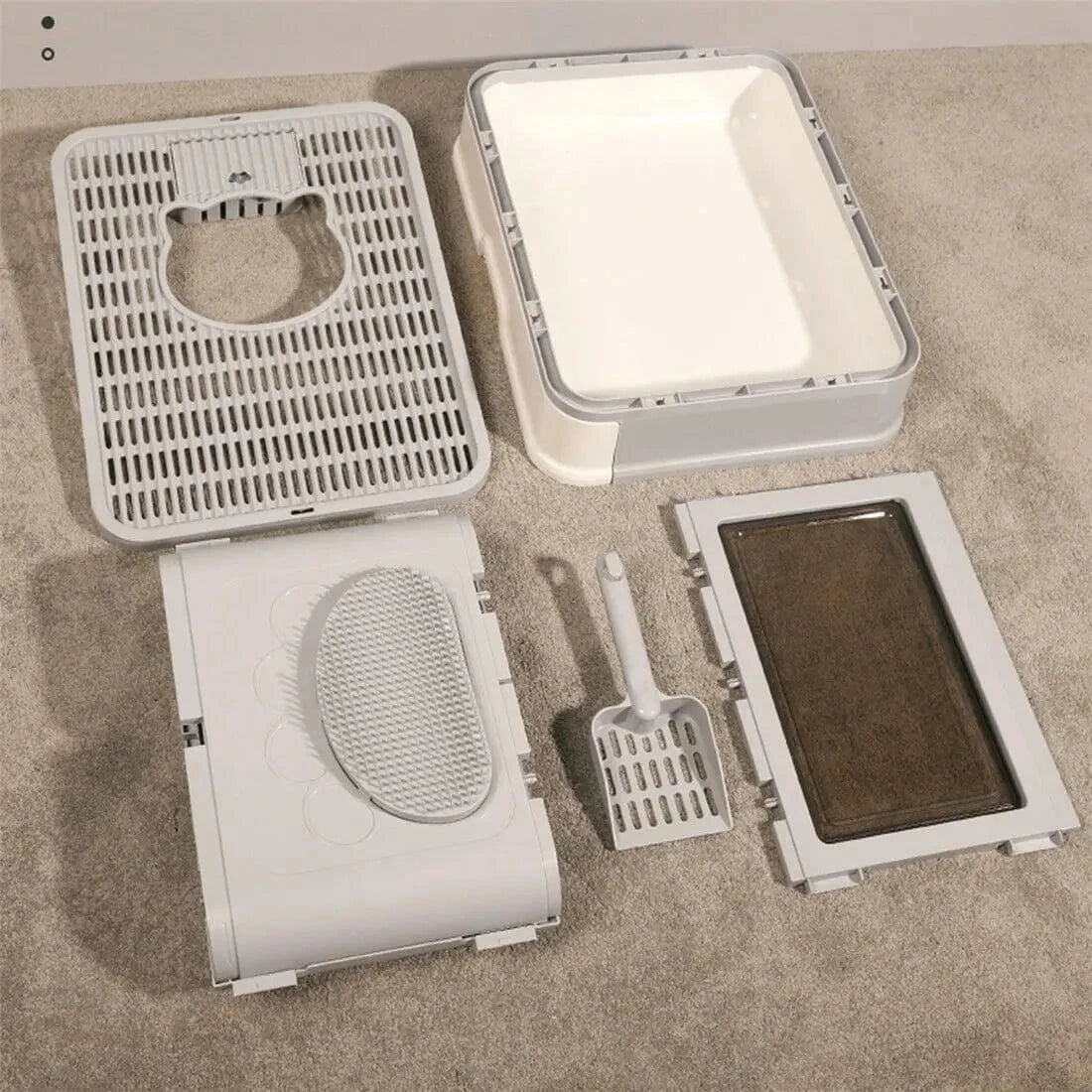 TechnuPet Smart Cat Litter Foldable Front-Entry/Top-Exit Enclosed Cat Litter Box with Massage Scoop