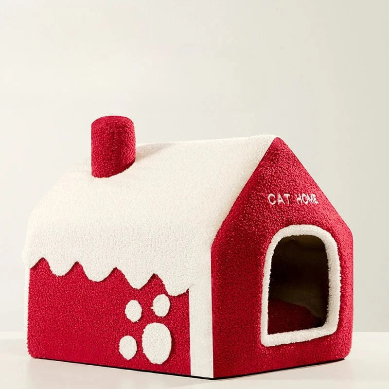 TechnuPet Cat Houses Foldable Warm Christmas Cat House Nest