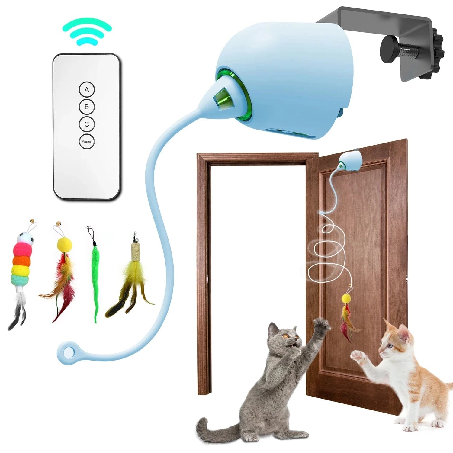 TechnuPet Smart Cat Toys Blue Interactive Electric Feather Cat Toy