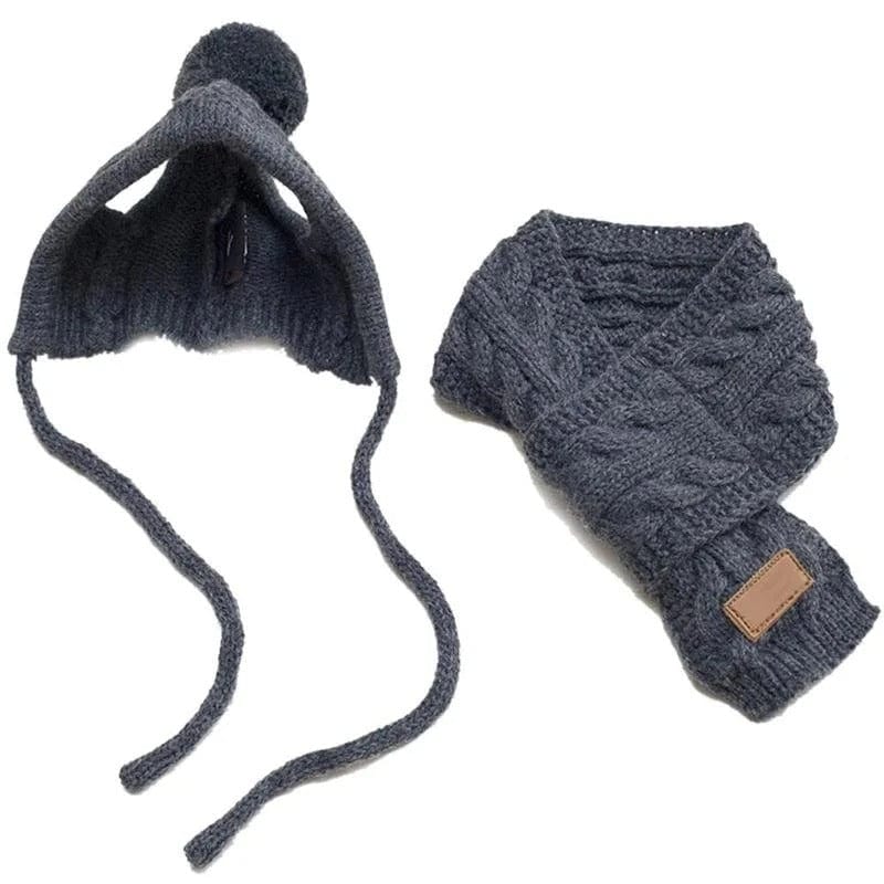 TechnuPet Dog Christmas Outfit Knitted Dog Winter Hat and Scarf Christmas Outfit