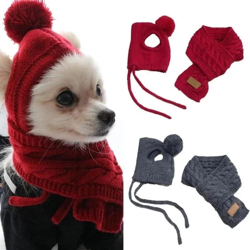 TechnuPet Dog Christmas Outfit Knitted Dog Winter Hat and Scarf Christmas Outfit