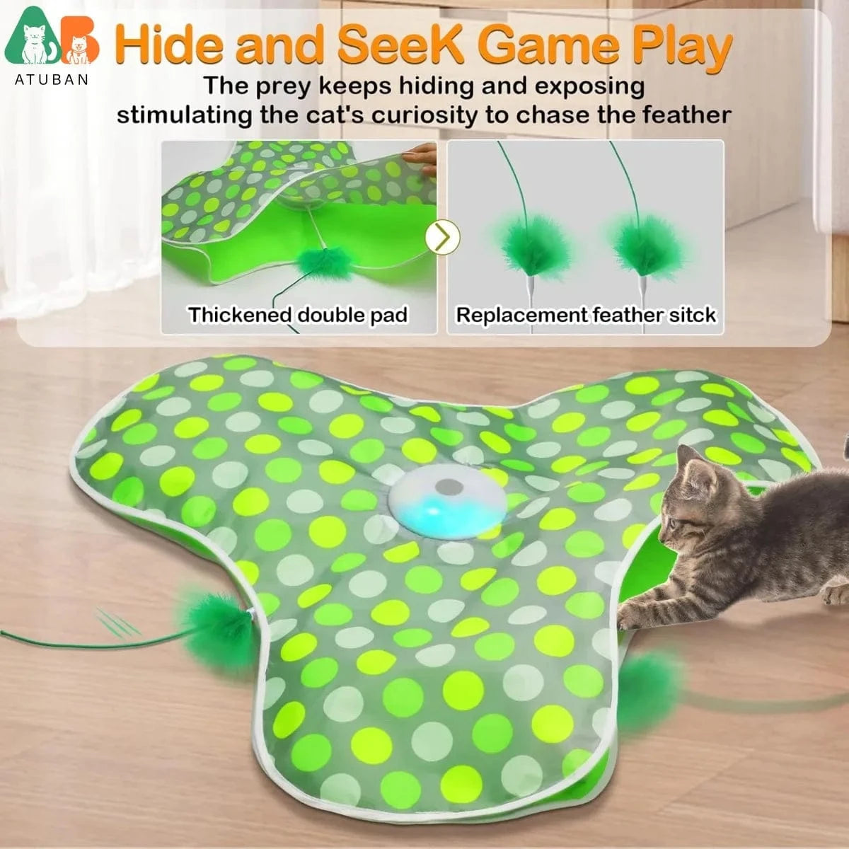 TechnuPet Smart Cat Toys green Rechargeable Interactive Cat Toy with Feather & Mouse