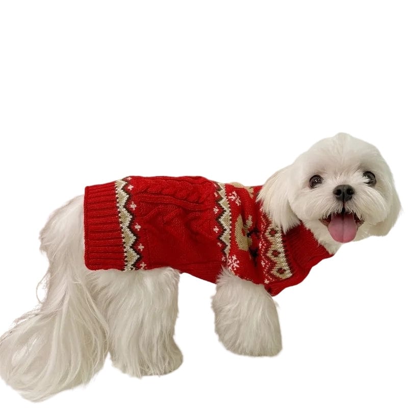 TechnuPet Dog Sweaters Red Christmas Dog Sweater with Gingerbread Man Design