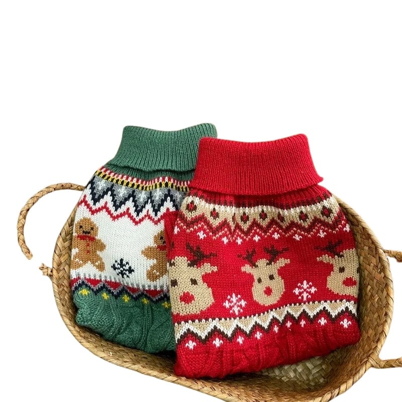TechnuPet Dog Sweaters Red Christmas Dog Sweater with Gingerbread Man Design