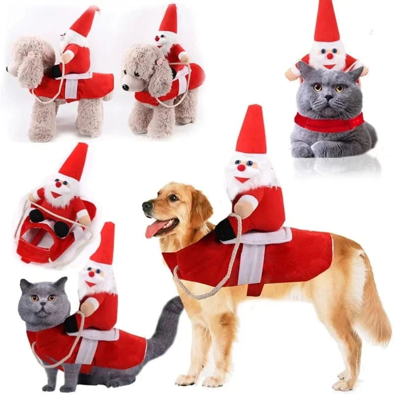 TechnuPet Dog Christmas Outfit Riding Santa Claus Christmas Dog Outfit