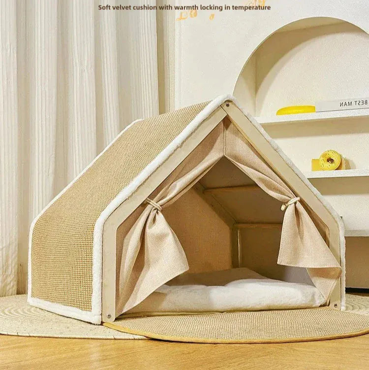 TechnuPet Cat Houses Semi-Enclosed Cat House with Scratcher