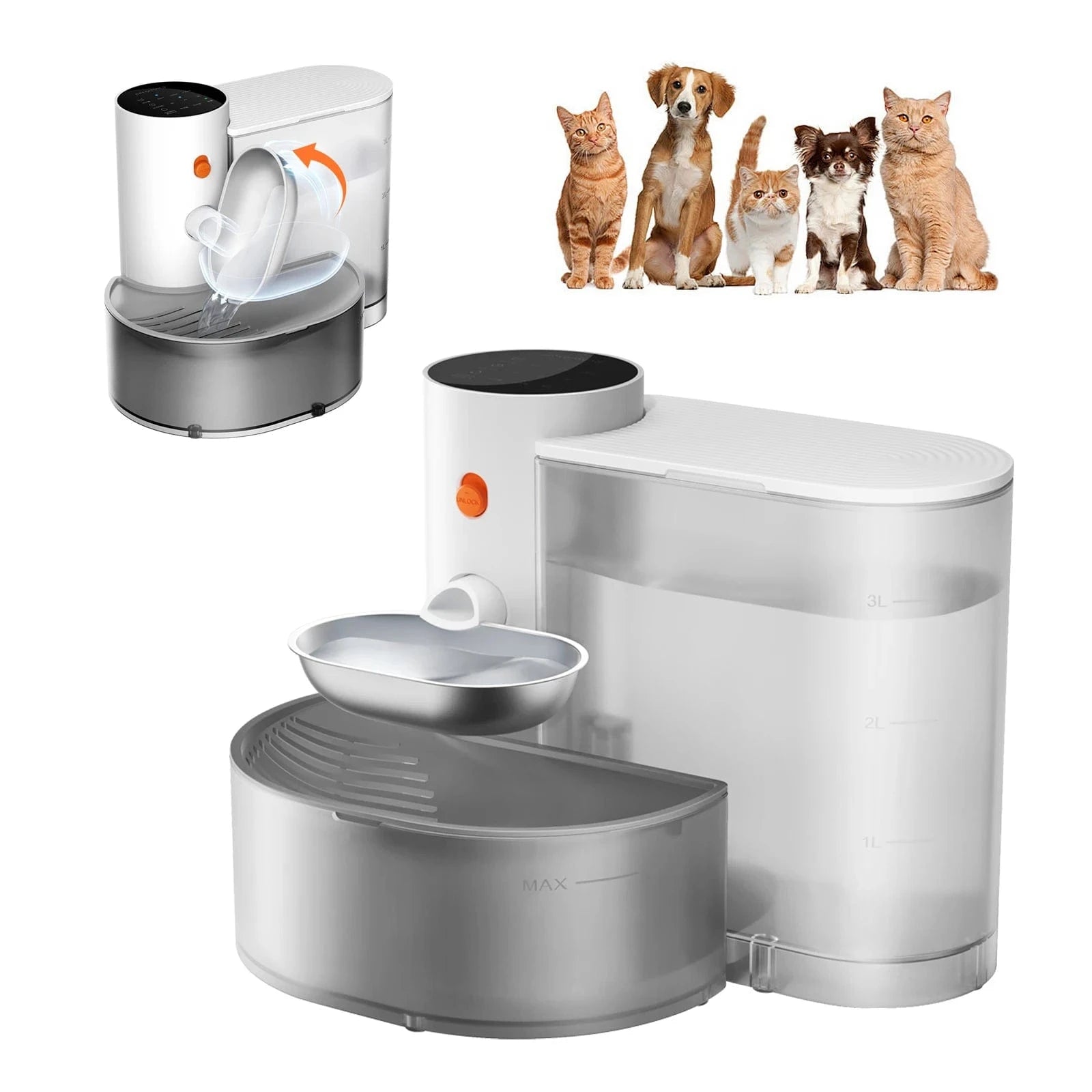 TechnuPet Smart Cat Water Fountain Stainless Steel Smart Pet Water Bowl